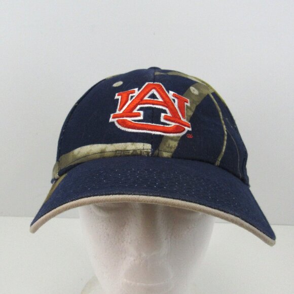 Auburn University Tigers Embroidered Logo Men's Blue Realtree Strap Back Cap Hat - Picture 2 of 8